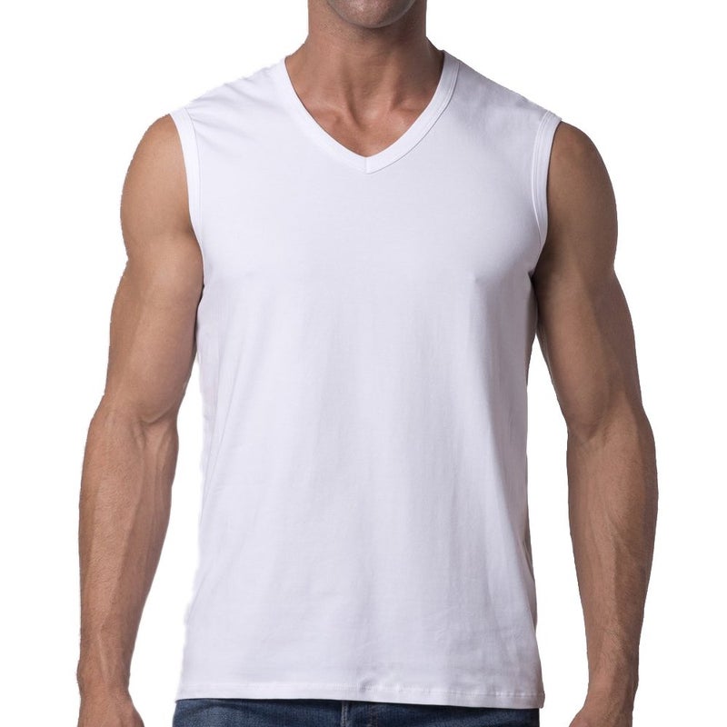 Y2Y2 Men's Sleeveless V-Neck T-Shirt, White, S (34"-36") - Image 1